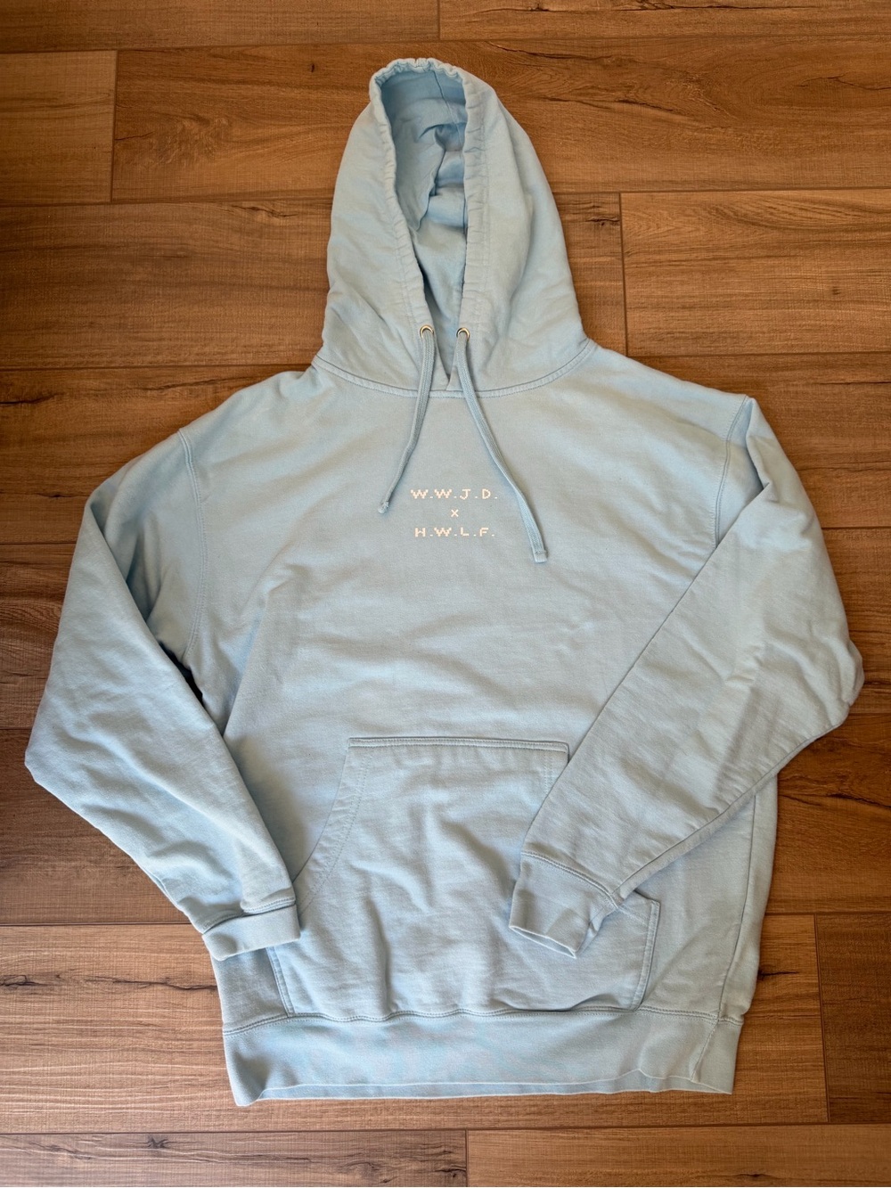 W.W.J.D. x H.W.L.F. Light Blue Pullover Hoodie